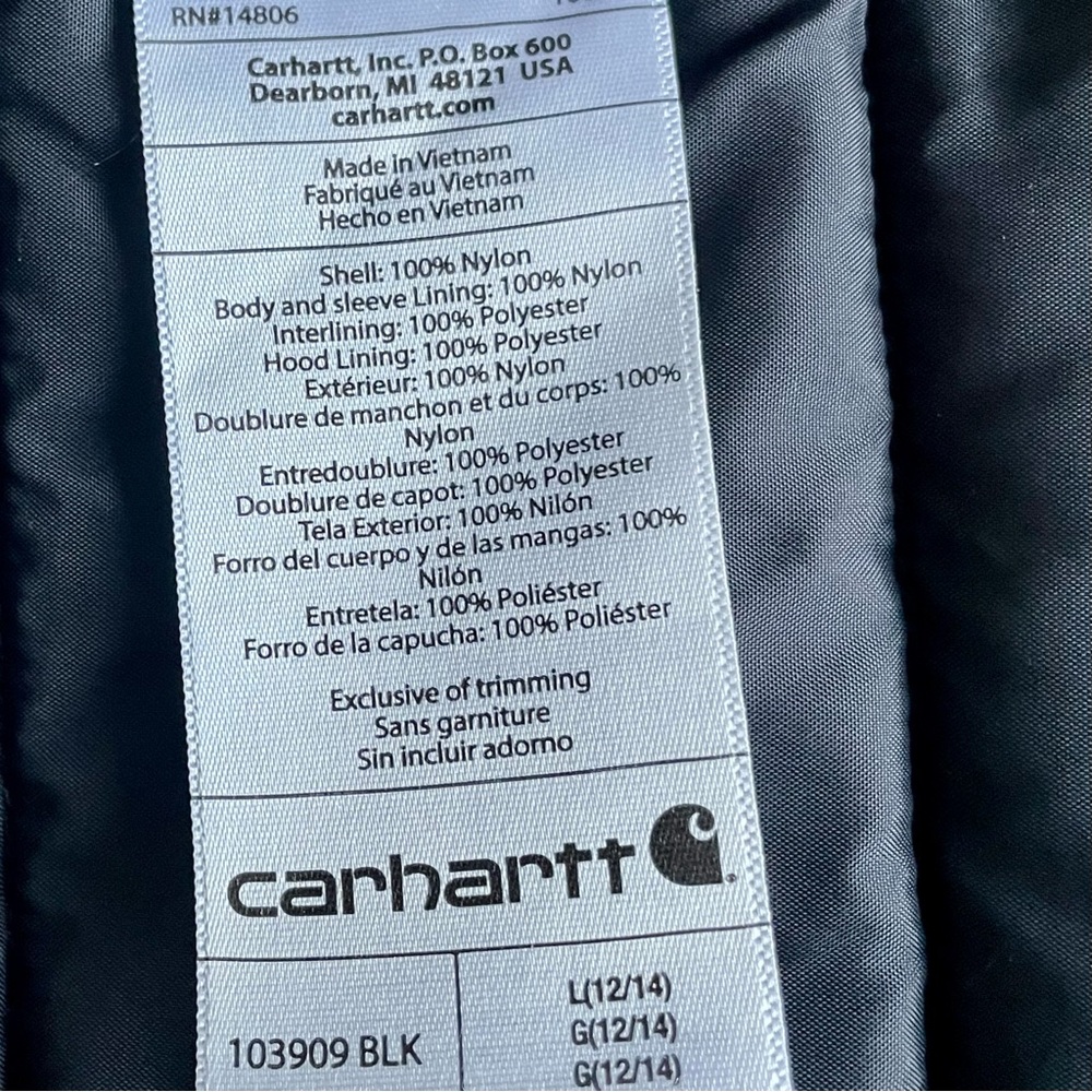 Carhartt Black Hooded Utility Rain Defender Full Zip Winter Snow Jacket Large - Picture 10 of 13